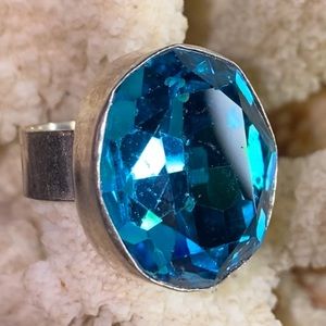 Sparkly Marine Blue Quartz vintage statement ring